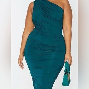 PrettyLittleThing Teal One Shoulder Dress